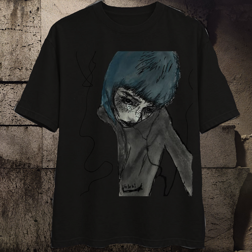 Y2k Blue Haired Portrait Graphic T-Shirt